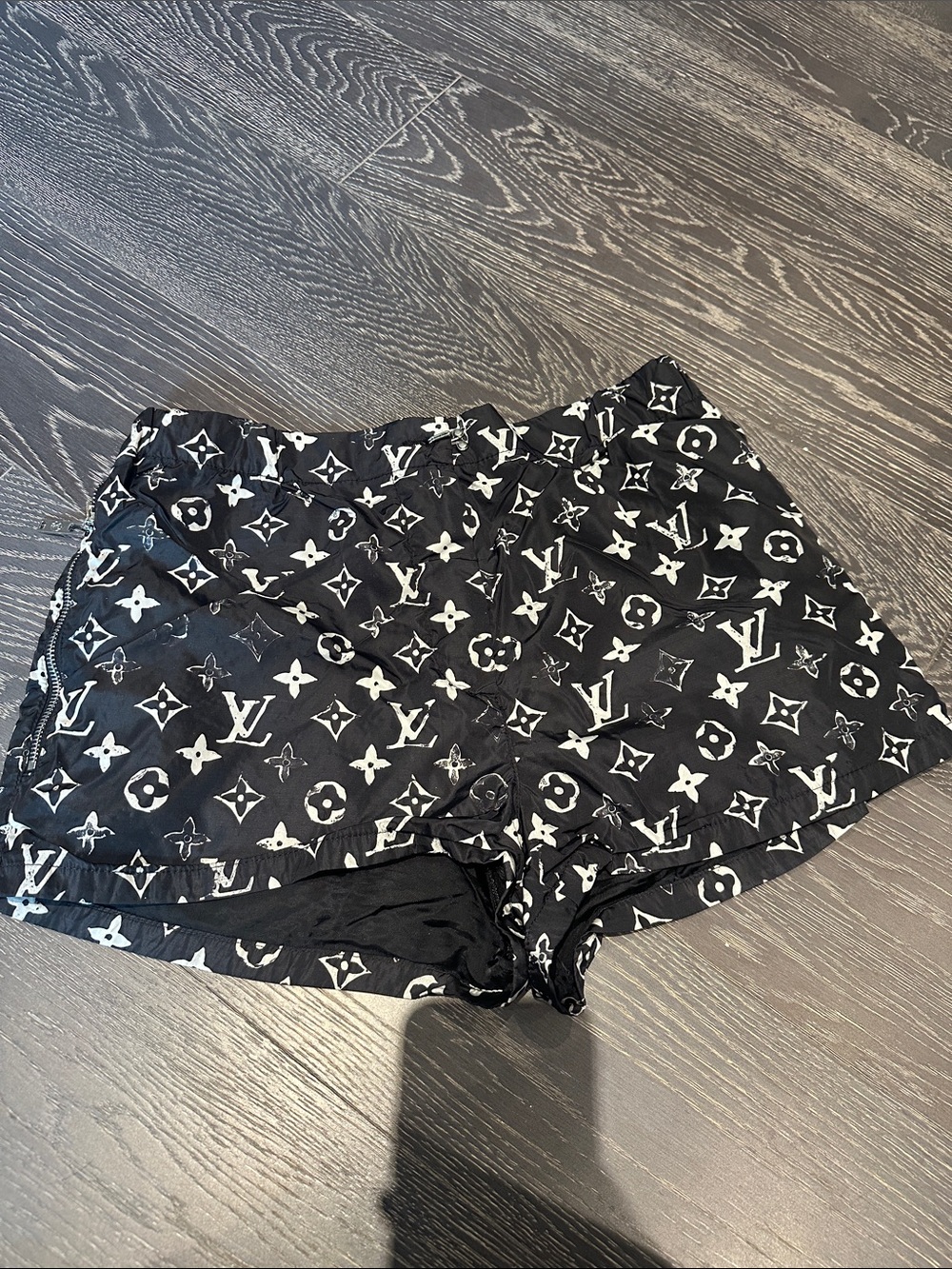 Louis Vuitton Black Shorts with White Monogram